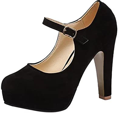Women's Pump Women's Mary Jane Stiletto Pumps Wedding Dress Court Shoes Heels On Casual Slip Fashion (Black, 6)