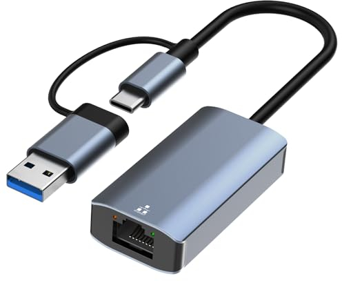 2-In-1 USB C auf Ethernet Adapter 1000M, USB auf RJ45 Gigabit Ethernet LAN Netzwerkadapter, Netzwerk Adapter auf USB-C mit Windows XP, MAC OS, Linux, Vista 7 8 10 11, Telefon, Tablet, Laptop, etc
