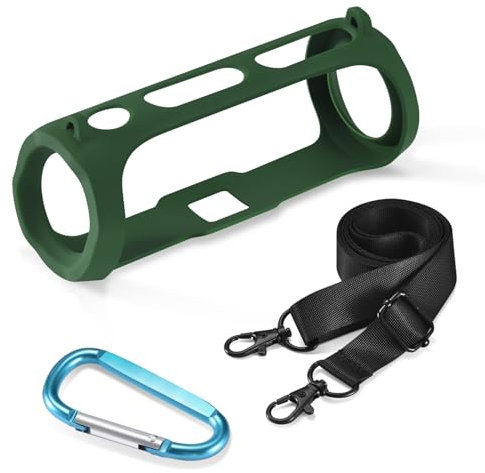 Generic Custodia in silicone compatibile con altoparlante JBL FLIP ESSENTIAL 2, custodia protettiva da viaggio in gel morbida, custodia protettiva impermeabile con tracolla e moschettone (verde)