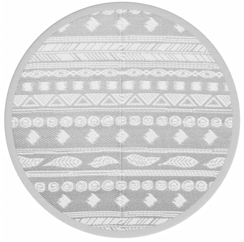 vidaXL Outdoor Teppich, Gartenteppich Rund Beidseitig, Balkonteppich Terrassenteppich UV-beständig, Teppich für Balkon Terrasse, Grau Ø120cm PP