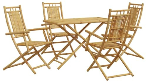 vidaXL Garten Essgruppe 5-TLG., Gartenmöbel Set Klappbar, Sitzgruppe für Terrasse Garten, Gartengarnitur Sitzgarnitur Tisch 4 Stühle, Bambus