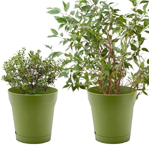 Nouvage Self Watering Plant Pots Nature Green Large 21.8cm Selfwatering Planters - 2 Pack Flower Pots for Indoors and Outdoors Large