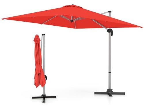 KOMFOTTEU Parasol Déporté rectangulaire, Parasol carré de Jardin Pliable, Réglable en Hauteur, 3 x 3 m, Base croisée, Parasol sur Pied, 260 cm Hauteur, pour Balcon, Terrasse, Piscines (Rouge)