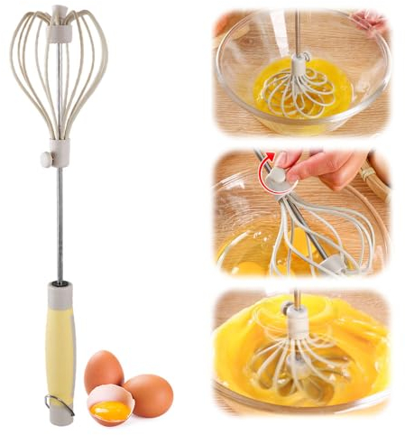 Halbautomatischer Schneebesen,2024 Upgrade Schneebesen Aus Edelstahl,Schneebesen Halbautomatisch,Halbautomatischer Handschneebesen,Hand Push Schneebesen Mixer zum Schneebesen, Schlagen, Rühren (1PCS)