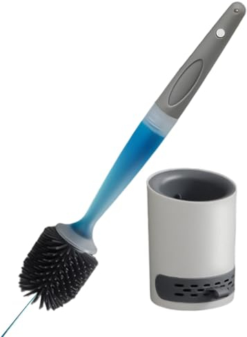 Qumiuu Escobilla de limpieza de inodoro, escobilla de inodoro y juego de soporte, dispensador para escobilla de inodoro con mango recargable, de pie y montado en la pared, dispensador con mango