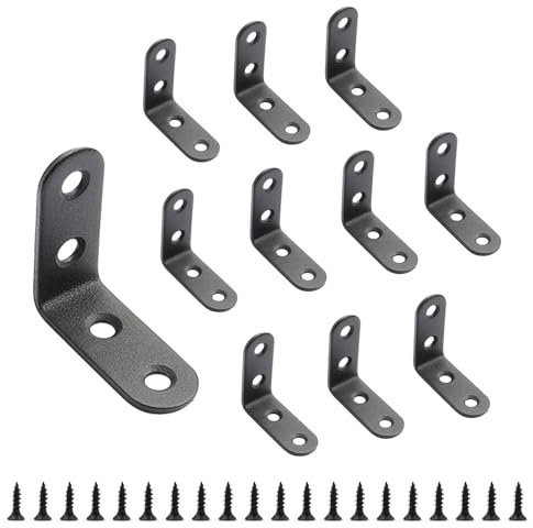 Small Brackets, 10Pcs Stainless Steel Right Angle Bracket, 40x40mm Small Shelf Brackets Angle Iron, Security Corner Brace, Wall Bracket for Wood Shelf Furniture Desk Y3LXZJ (Black 40x40mm)