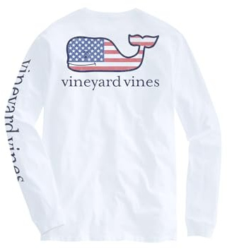 Vineyard Vines Men's Flag Whale Long-Sleeve Pocket Tee, White Cap, Large