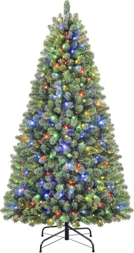 SHareconn Sapin de Noël Artificiel 229cm, Sapin de Noel avec 470 Lumières Blanches Chaudes et Multicolores, 8 modes d'éclairage, 1264 Pointes de Branche et Support en Métal Pliable, Facile à installer