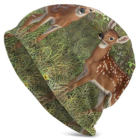 DJNGN Whitetail Deer Twin Kitze Malerei Beanie Chemo Mütze Krebs Kopfbedeckung Strickmützen Baggy Slouchy Schal Cap für Erwachsene Frauen Männer