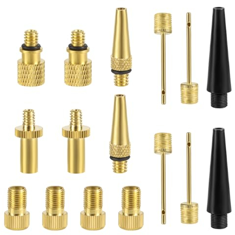 NQEUEPN 16pcs Bicycle Valve Adapter Set, Brass Tire Valve Adapter Ball Pump Needle FV/AV AV/EV EV/FV Adapter Inflatable Nozzles for Presta Schrader Valve Sports Balls Bikes Inflatable Device