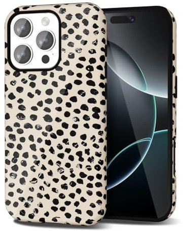 Svanove Cheetah Print Phone Case for iPhone 16 Pro Case Girly Trendy Leopard Pattern, Retro Cool Animal Print, Luxury Cute Case for Women, Aesthetic Y2k Hard Shell Plastic, Beige Polka Dots