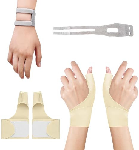 Zonoori 1 paio di fasce per pollice sinistra destra con set di fascia per polso, fascia elastica per il pollice (beige)