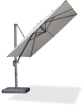 PURPLE LEAF 3 X 3 M Patio Cantilever Parasol Eco-Friendly Acrylic Imitation Fabric Umbrella Outdoor Offset Umbrella with 360-degree Rotation for Garden Deck Pool Patio, Light Grey