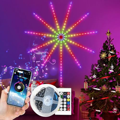 WiFi Bluetooth Smart Fireworks LED Light, Smart Feuerwerk LED-Lichter, LED Streifen Weihnachten Lichterkette, Flexible Led Lichterketten mit Fernbedienung & App-Steuerung für Schlafzimmer, Party Dekor