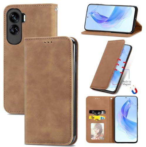 Cracedily Handyhülle für Honor 90 Lite/Honor X50i 5G Hülle, Klapphülle Premium Lederhülle Klappbar Flip Case Tasche Magnet Kartenfach Standfunktion Klapphülle Schutzhülle für Honor 90 Lite, Kaffee