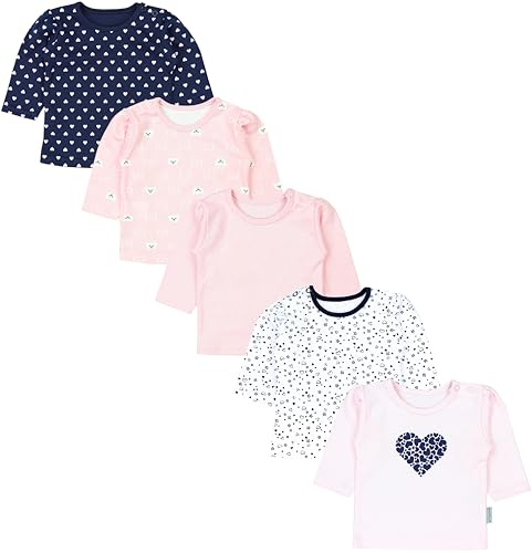 TupTam Baby Mädchen Langarmshirt 5er Set, Farbe: Dunkelblau Blumen Hellrosa Herzen Aprikose Bären, Größe: 74