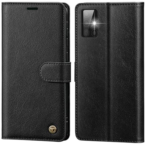 CASBST Handyhülle für Samsung Galaxy A51 4G Hülle, Hochwertig Leder Schutzhülle Klappbar für Samsung A51 Flip Case mit Kartenfach Ständer Magnet Handytasche mit RFID Klapphülle für Galaxy A51 Schwarz