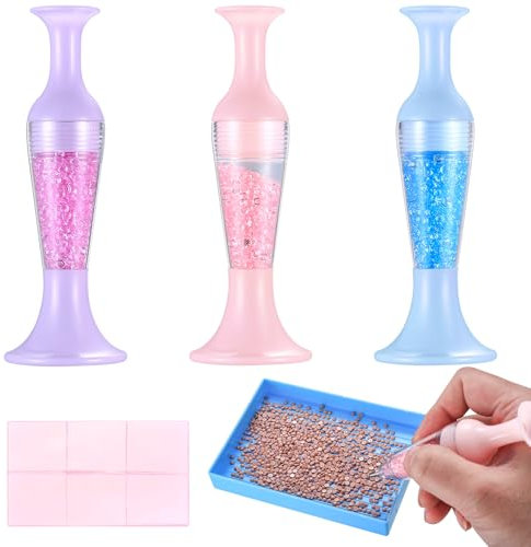 3 Stück 5D Diamond Zubehör Stifte, Diamond zum Befüllen, Blumentopf Diamant Kunststifte, 5D Diamant Stifte für DIY Nagelkunst Werkzeuge Diamantmalerei Zubehör Pens