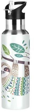 Grckit Borraccia in acciaio inox da 590 ml, a prova di perdite, senza BPA, isolata, per sport, viaggi, motivo bradipo stile bambini
