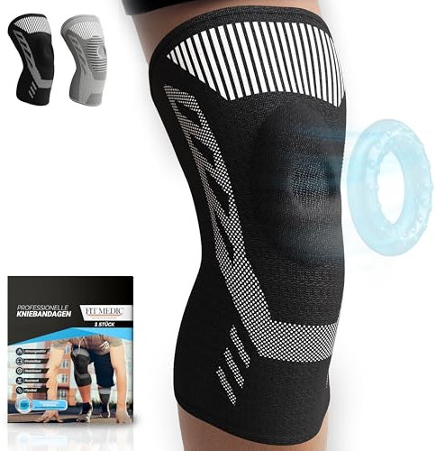 FIT MEDIC PROFI Kniebandage mit Gel-Pad [Damen & Herren] | atmungsaktiv, stützend, flexibel | Knieschoner Meniskus-Bandage bei Kniegelenkbeschwerden Arthrose Arthritis für Sport Alltag Reha