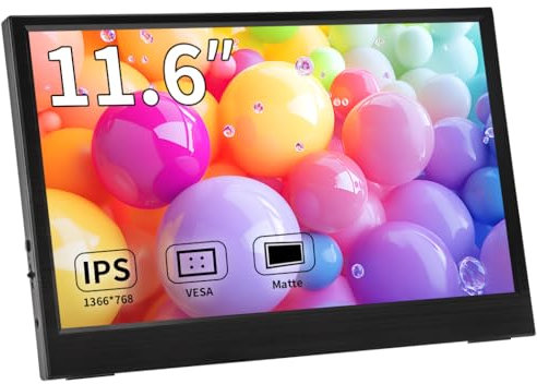 Magedok 11.6 inch Portable Monitor, 1366x768 HD IPS Small HDMI Display, Dual USB-C, Low Power External Screen for Laptop PC Mac Switch Rasp Pi Xbox, Lightweight Second Monitor with Stand