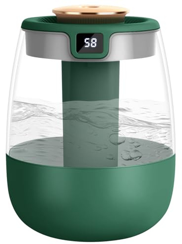 Adiwo Humidificadore, 1.8L Humidificador de Silencioso para Bebes, Doble Cámara con Pantalla de Humedad Inteligente, Tres Modos, con Luz Nocturna y Lámpara Esterilizadora UV,Alimentado por USB,Verde