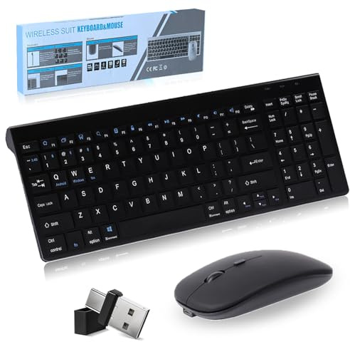 Advanced Kabellose Tastatur und Maus Combo,DREI Modi 5 in1(Bluetooth*3+2.4G+USB-C), Leise Wiederaufladbare Ultraslim,US QWERTY Layout Funktastatur für Computer/Desktop/PC/Laptop/Notebook Windows