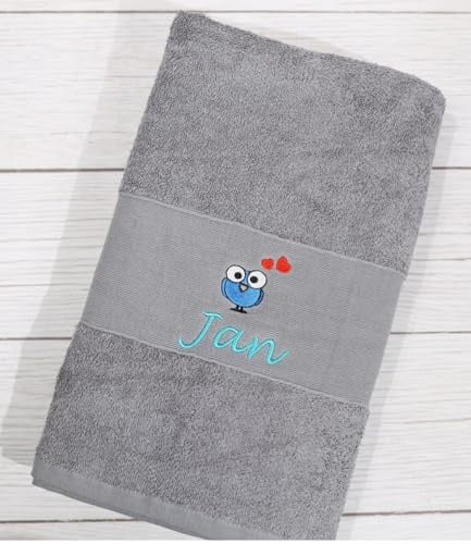 BotoHome Personalisiertes Saunatuch 100x150 cm Grau – 100% Baumwolle, 500 g/m² Premiumqualität, mit Name & Motiv Bestickt, weich & saugfähig (Grau, 100 x 150 cm + Motiv)