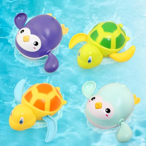 BelleStyle Jouet de Bain Bébé, Jeux de Bain pour Enfant 1 2 3 4 Ans, Tortue et Pingouin Animaux Jouets Flottants, Jeu d'eau Jouet de Baignoire Piscine, Jouets de Douche pour Tout-Petits Garcon Fille