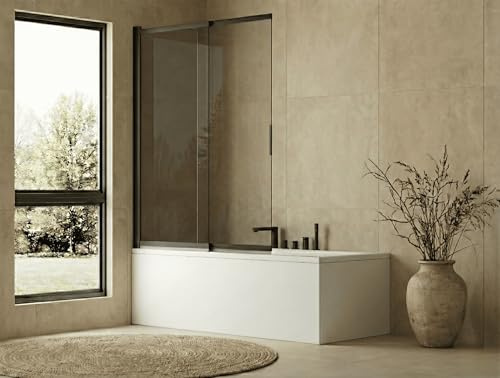 Mampara Bañera Frontal Abatible y Extensible (Ancho 70-121cm) Negro H=150cm | Abatible + Extensible, Vidrio transparente de seguridad 6 mm, tratamiento antical, Ancho 121cm (Extensible 70 hasta 121)