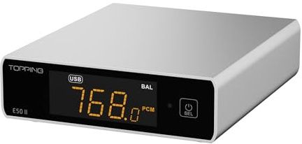 Topping E50 II DAC AK4497S DSD512 PCM768kHz Décodeur USB avec Support BT et Télécommande (Argent)