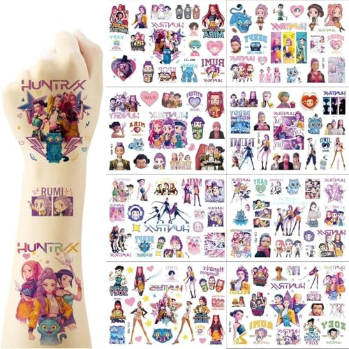 8 Blatt Hunters Temporäre Tattoos für Kid, Geburtstagsgeschenke, Film Hunters Dekorationsaufkleber, Geschenke für Mädchen und Jungen, Klassenpreise, Karneval, Weihnachtsgeschenke