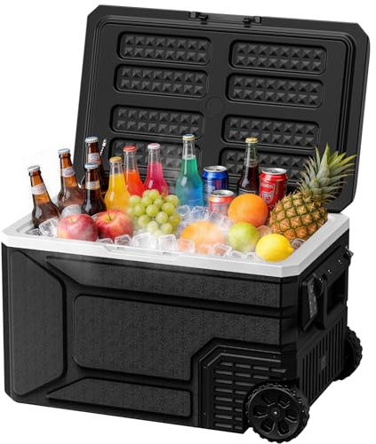 Antarctic Star 12 Volt Kühlschrank 68QT (64L) Kompressor Elektrischer Kühler, Auto-Kühlschrank --15.6 °C ~ 20.0 °C, tragbarer Gefrierschrank 12V/24V DC 100-240V AC, 12V Kühler mit Rollen und Griff für