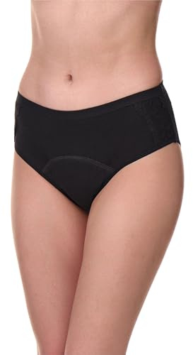 Merry Style Damen Inkontinenzunterwäsche Slip mit feiner Spitze aus Baumwolle Waschbare Inkontinenz Unterhose 4-Lagen-System Saugfähig bei Blasenschwäche und Stressinkontinenz MSGAB004 (Schwarz, M)