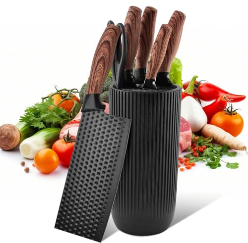 KEPEAK Messer Set, 6-teiliges Scharfes Messerblock Set für Küche, Edelstahl-Küchenmesser-Set mit Universal-Messerblock Geeignet für Home Restaurant (schwarzes)