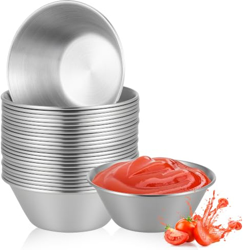 24 Pièces Coupelle en Acier Inoxydable, 50ml Bol Inox Réutilisable | Petits Bols à sauce Ronds, Pot Sauce Empilables en Métal pour Cuisine Restaurant Bar Pique Nique Barbecue(Argent)
