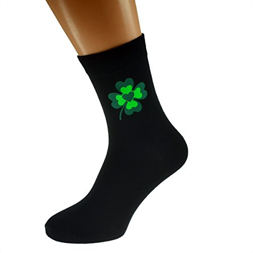 GTR-Prestige Giftware Lucky 4 Leaf Clover Heart Centre Mens Black Socks Adult size UK 6-12 Euro 39-46 (X6N438)