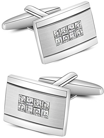 Mr.Van Elegant White Silver Crystal Cufflinks Mens Glimmering Cuff Links Set for Business Wedding Party