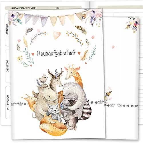 Olgs Hausaufgabenheft Hülle Boho Freunde inkl. Heft Schulheft Schutzhülle Umschlag Geschenkidee Einschulung Grundschule (ohne Personalisierung, Boho Freunde)