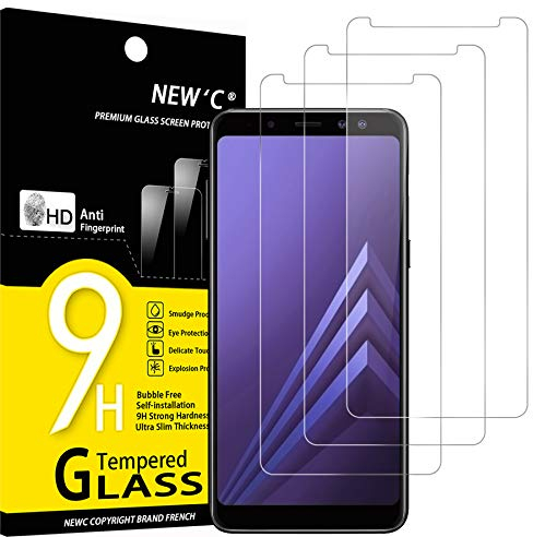NEW'C Lot de 3, Verre Trempé pour Samsung Galaxy A8 (2018), Film Protection écran sans Bulles d'air Ultra Résistant (0,33mm HD Ultra Transparent) Dureté 9H Glass