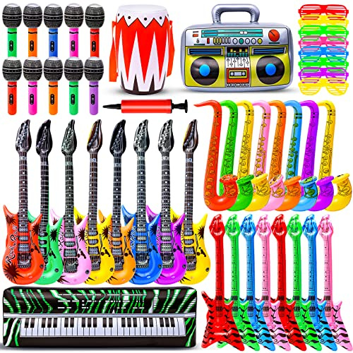 Max Fun 48 Pcs Inflatable Rock Star Toys Party Props for Kids 80s 90s