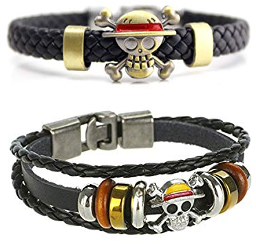 PPX 2 Pcs Bracelet One Piece avec logo Jolly Rogers de l'équipage des Pirates Chapeaux de Paille