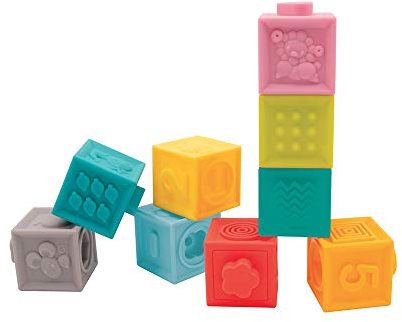 Ludi | 30043 | Cubes emboîtables | Jouet d’éveil | Set 9 pièces encastrables - Jeu d’empilement et de construction en plastique souple | Développement motricité fine | À partir de 10 mois