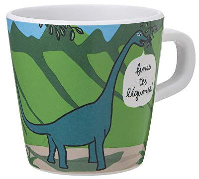 Les Dinos Petit Jour Paris DI913BL - Taza: Brontosaurio y Pterodáctilo - Perfecto para el pequeño dej verde - Melamina - 180 ml.