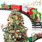 Trenino Natalizio con Supporto Installazione per Centro Albero di Natale Treno Elettrico 3 Vagoni con Luci Natalizie Diametro Pista 89 cm