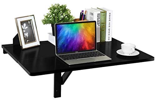 CASART Wall Mounted Table with Drop-Leaf, Multi-use as Computer | Laptop | Children Table Desk, Floating & Folding for Space Saving, Premium Wood, 20kg Capacity (Black)