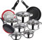 Bateria de cocina 12 piezas SAN IGNACIO Cassel, acero inoxidable, con juego sartenes (16/20/24 cm) SAN IGNACIO Red&Marble en aluminio prensado