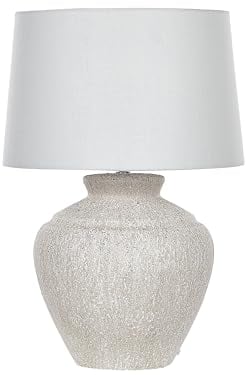 Beliani Tischlampe mit Keramikfuß hellbeige Steinoptik 60 cm Lampenschirm weiß Caine