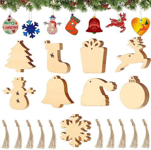 Guidre 90 Stück Holzanhänger Weihnachten zum Bemalen, weihnachtsbasteln,Bemalen Holz Anhänger Weihnachten Kinder,Holz Weihnachtsdeko Anhänger,DIY Basteln für den Weihnachtsbaum,Christbaumschmuck