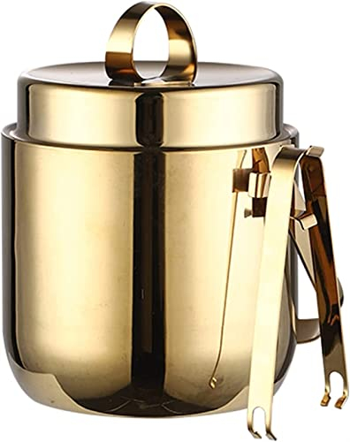 Ice Bucket, Double Walled Stainless Steel Insulated Ice Buckets, Including Ice Tongs And Lid, Comfortable Handle, Great fr Luxury Wine Cooler, Parties -1.5L/1.5L/1L(Silver,Gold,Rose Gold) (Color : Go